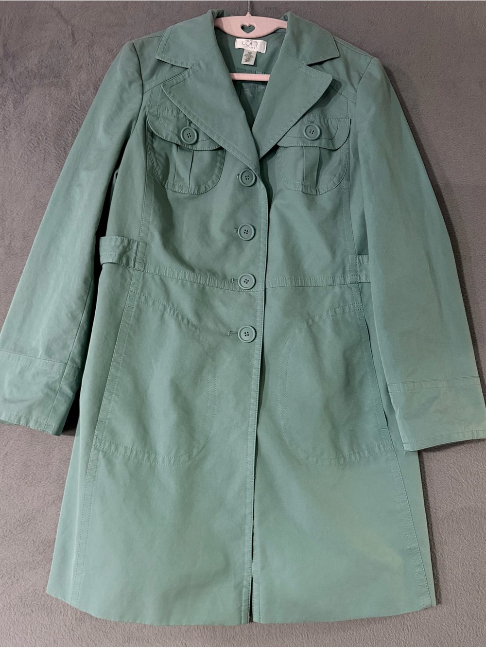 Loft - Womens Green Button-Front Trench Coat